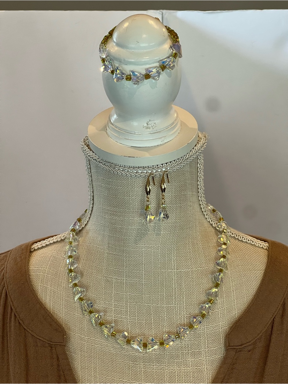 Gold and Crystal Heart Necklace Set